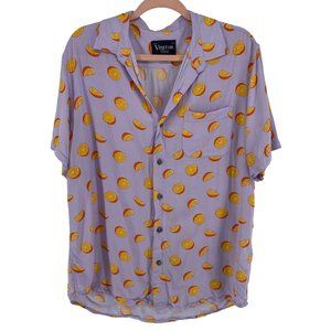 Visitor Premium Women's Size Large Light Purple Button-Down Top W/ Orange Print